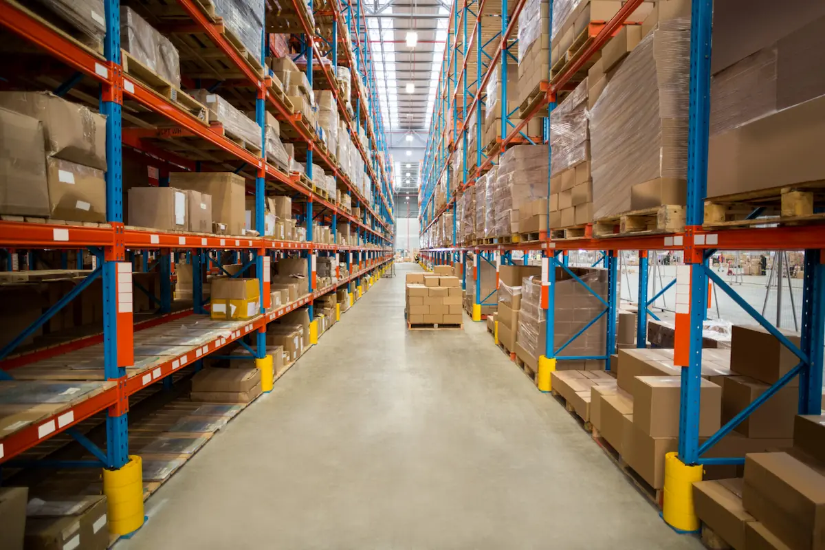 Boxes neatly stacked in the warehouse