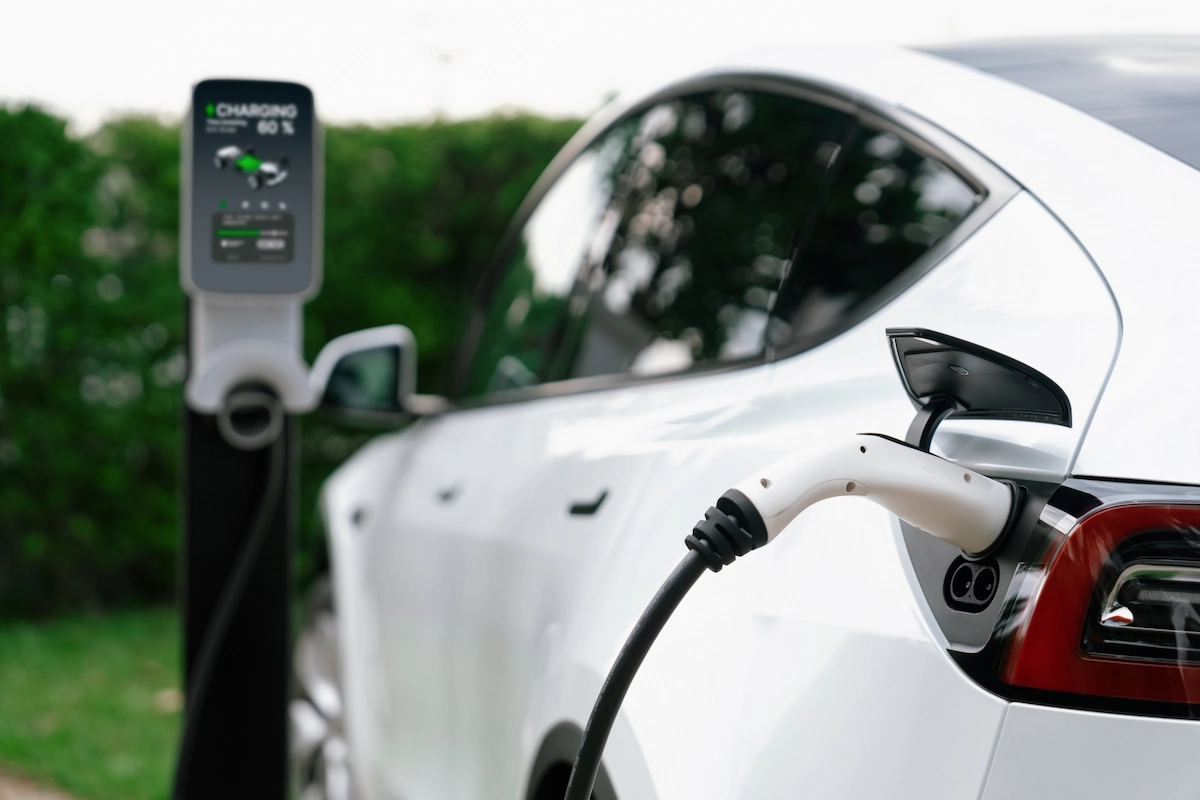 An electric car is charging